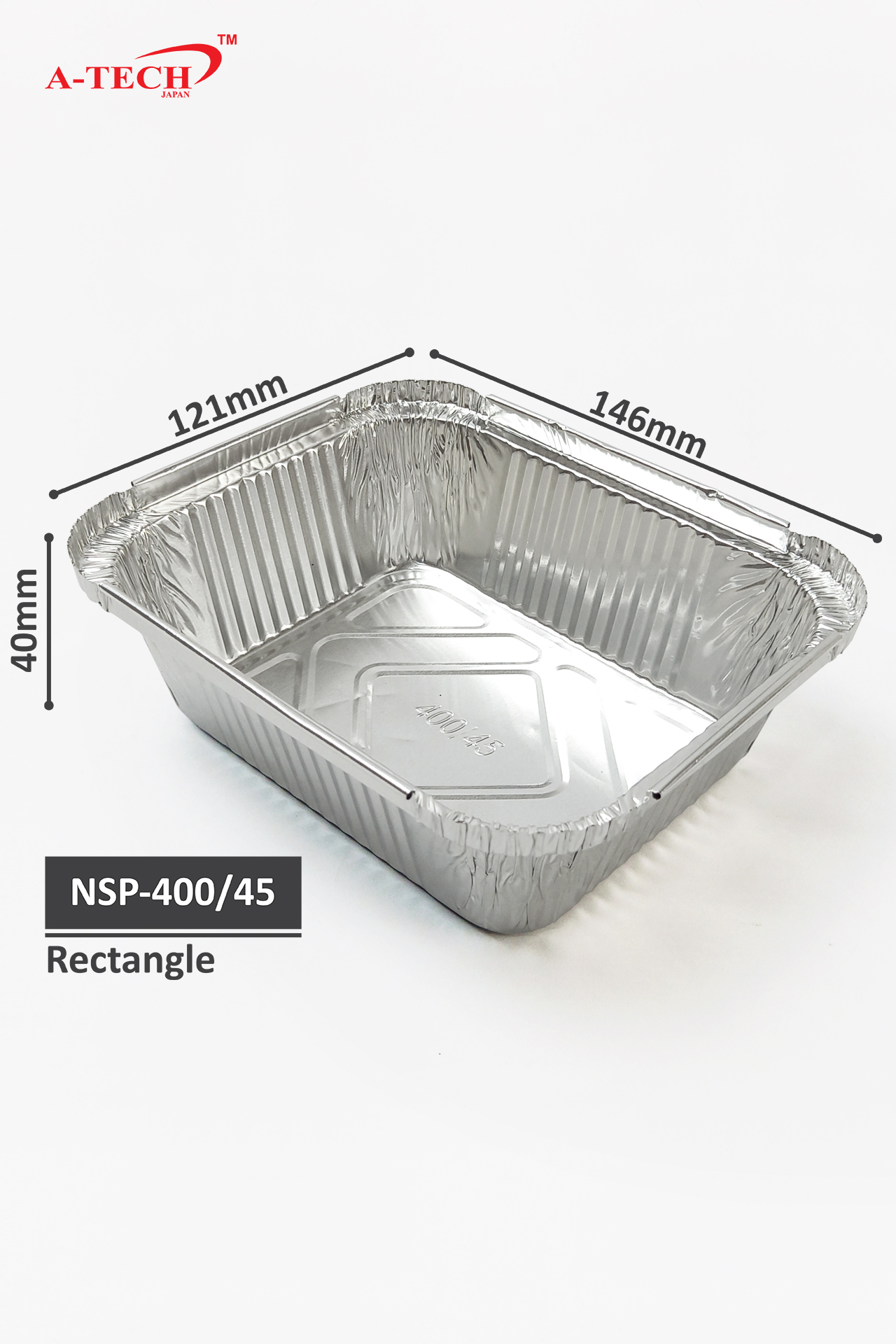 ALUMINIUM FOIL TRAY RECTANGLE 146 x 121 x 40MM ATech