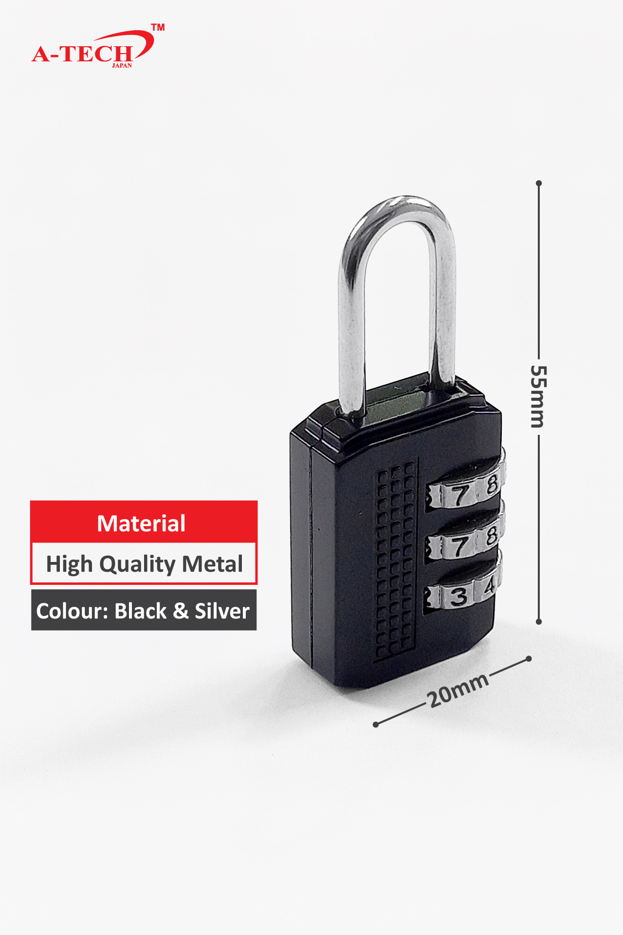 3-DIGIT NUMBER PADLOCK - SILVER (20mm) - Image 2
