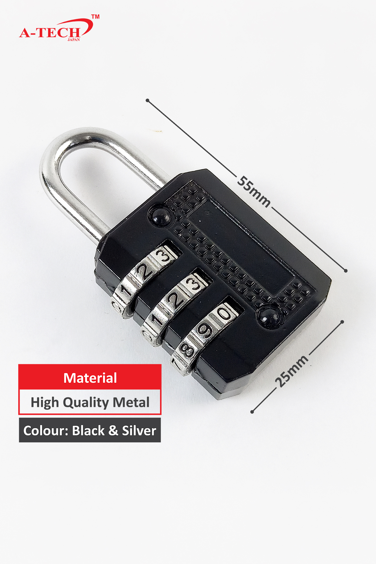 3-DIGIT NUMBER PADLOCK - SILVER (25mm) - Image 2