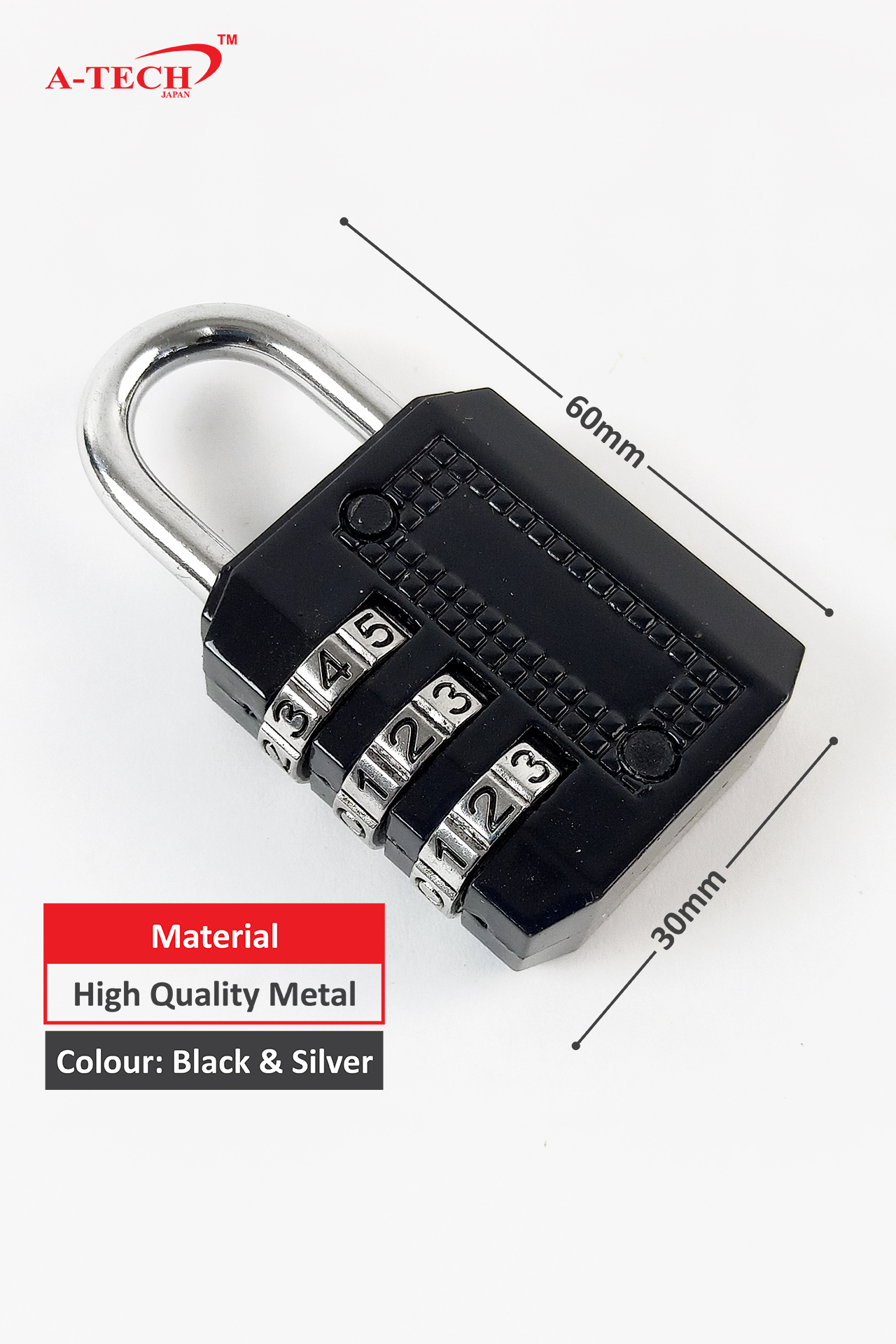 3-DIGIT NUMBER PADLOCK - SILVER (30mm) - Image 2