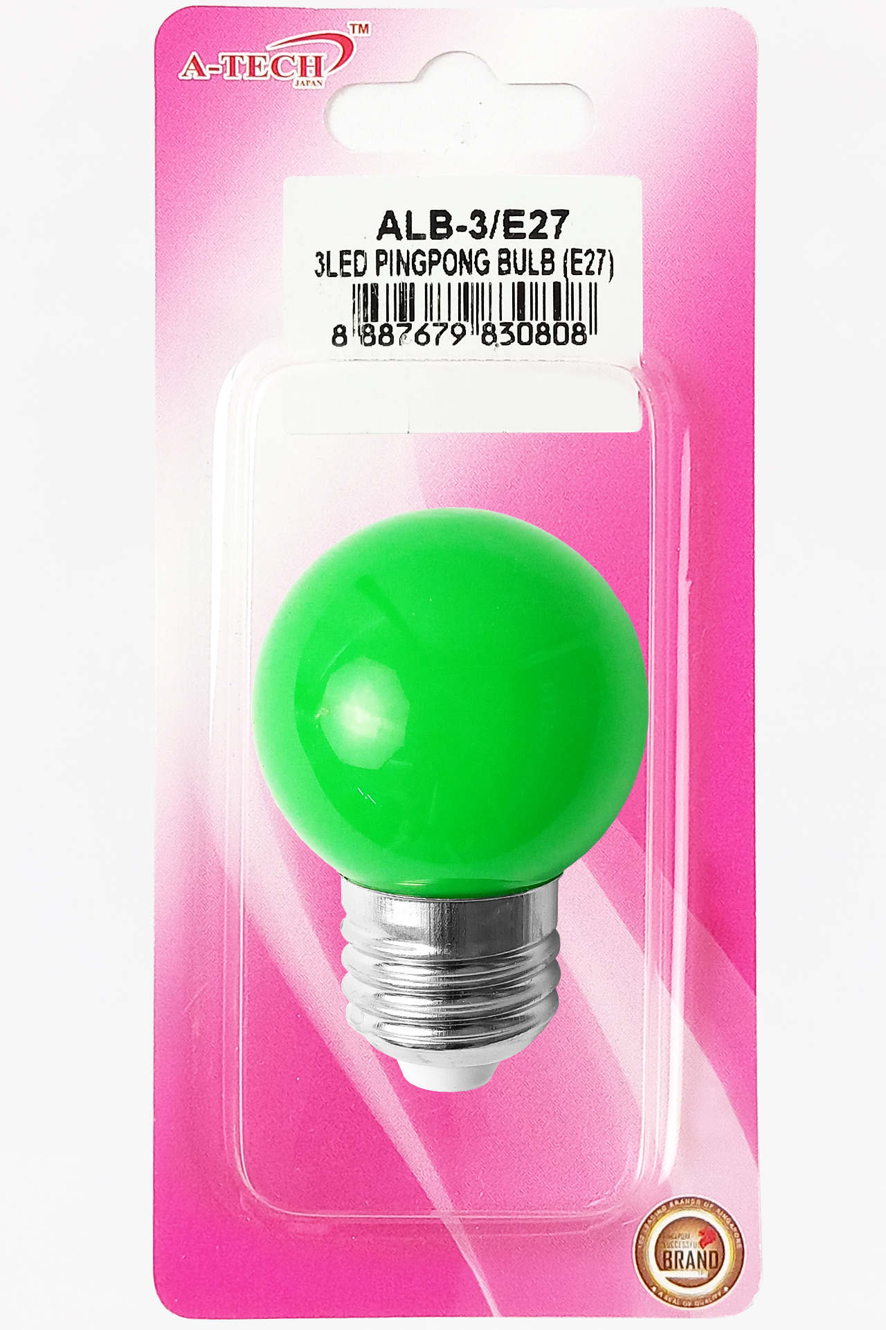 3LED PINGPONG BULB - GREEN (E27)