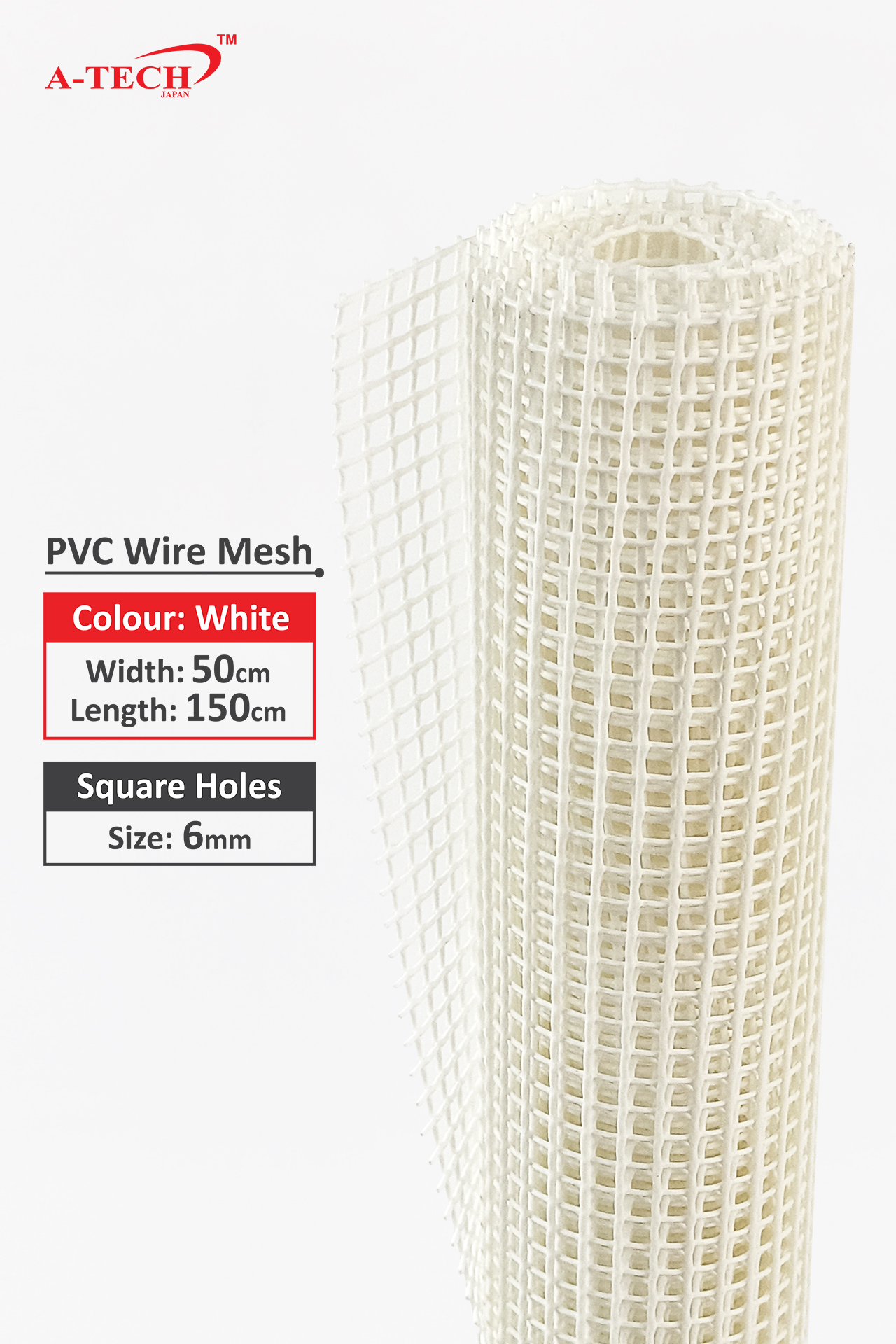 PVC WIRE MESH - 50cm X 150cm  (WHITE / 6MM SQ) - Image 2