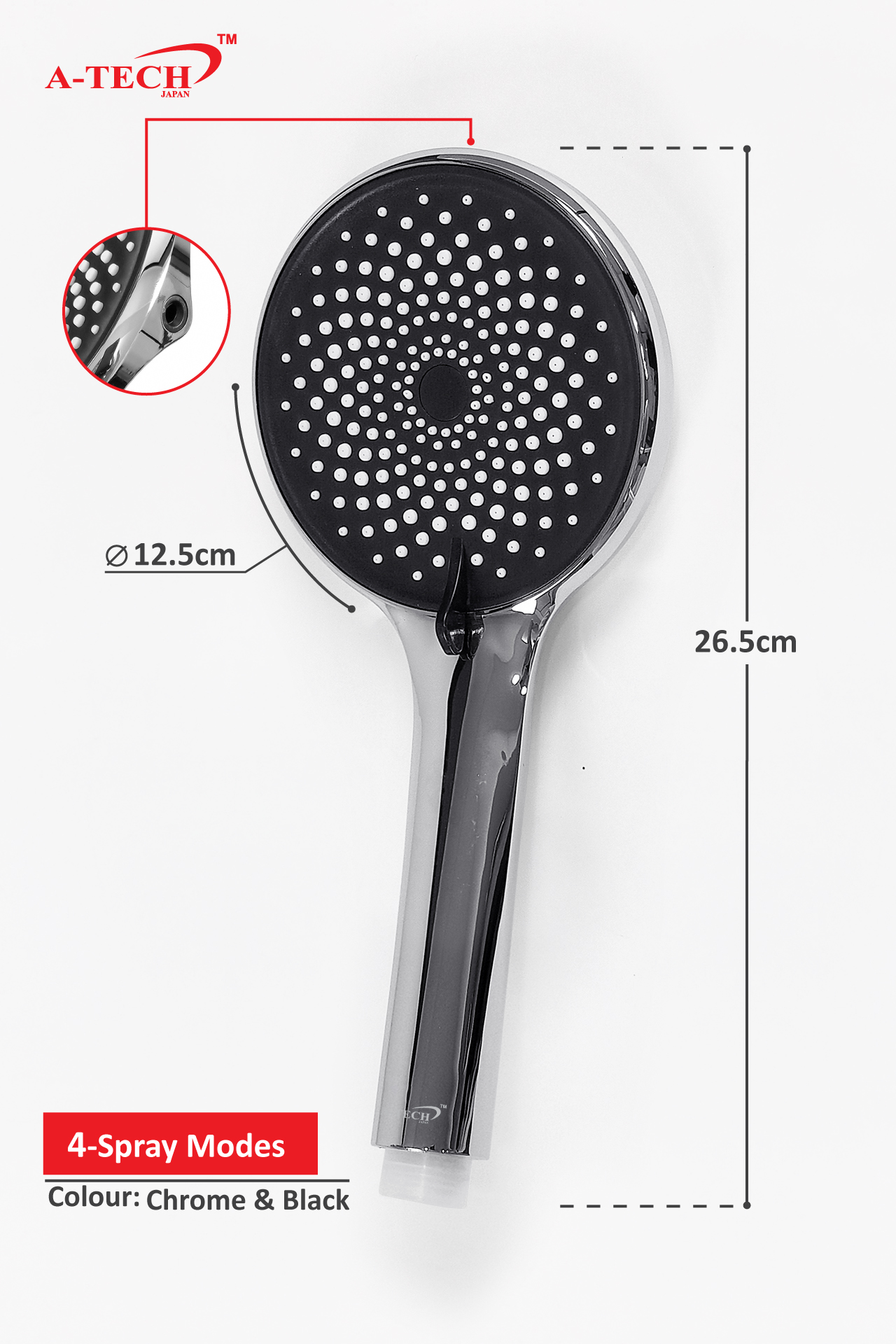 SHOWER HEAD (3 WAY-FUNCTION) - BLACK & CHROME - Image 2